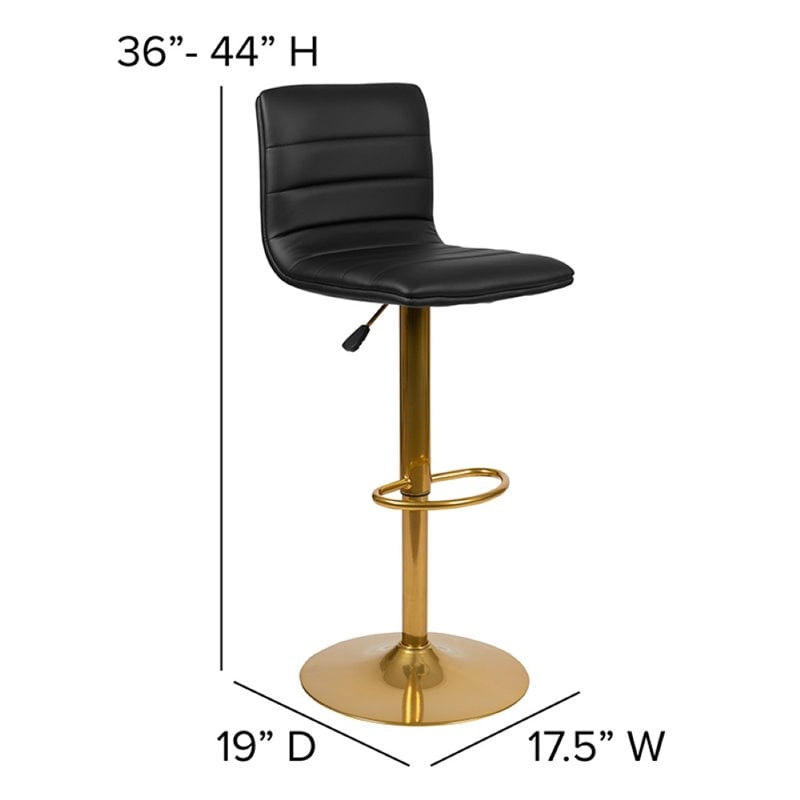 Flash Furniture Adjustable Faux Leather Bar Stool in Black and Gold (Set of 2)