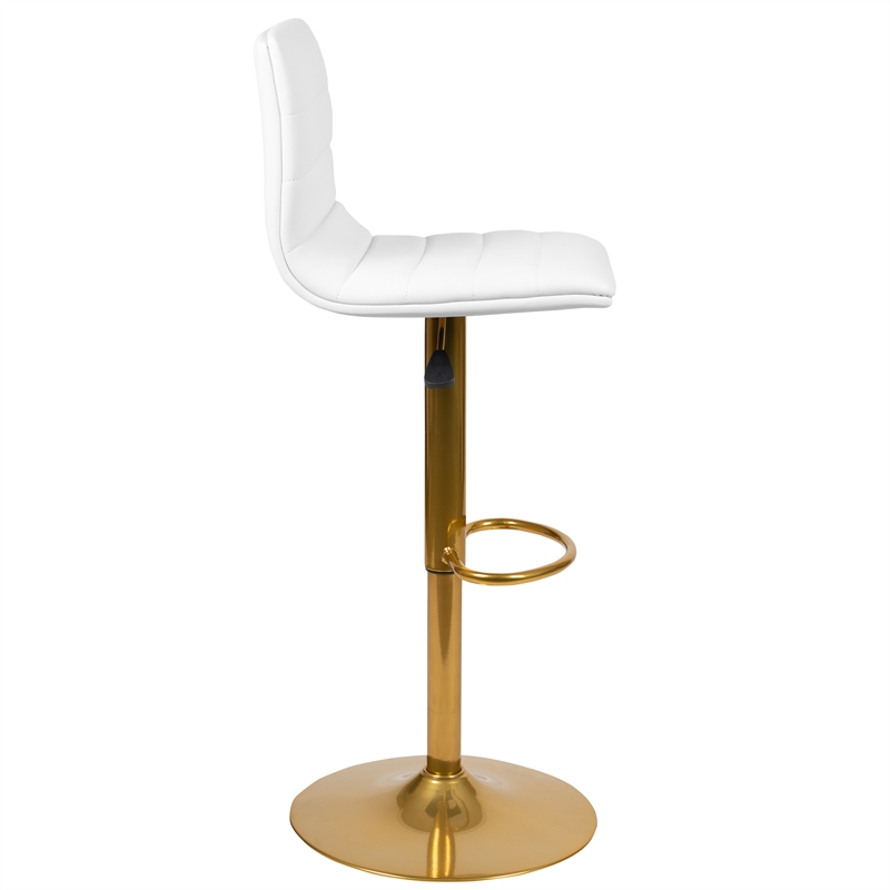 Flash Furniture Adjustable Faux Leather Bar Stool in White and Gold (Set of 2)