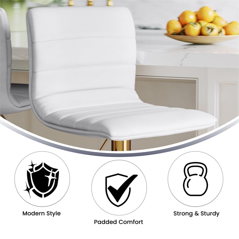 Flash Furniture Adjustable Faux Leather Bar Stool in White and Gold (Set of 2)