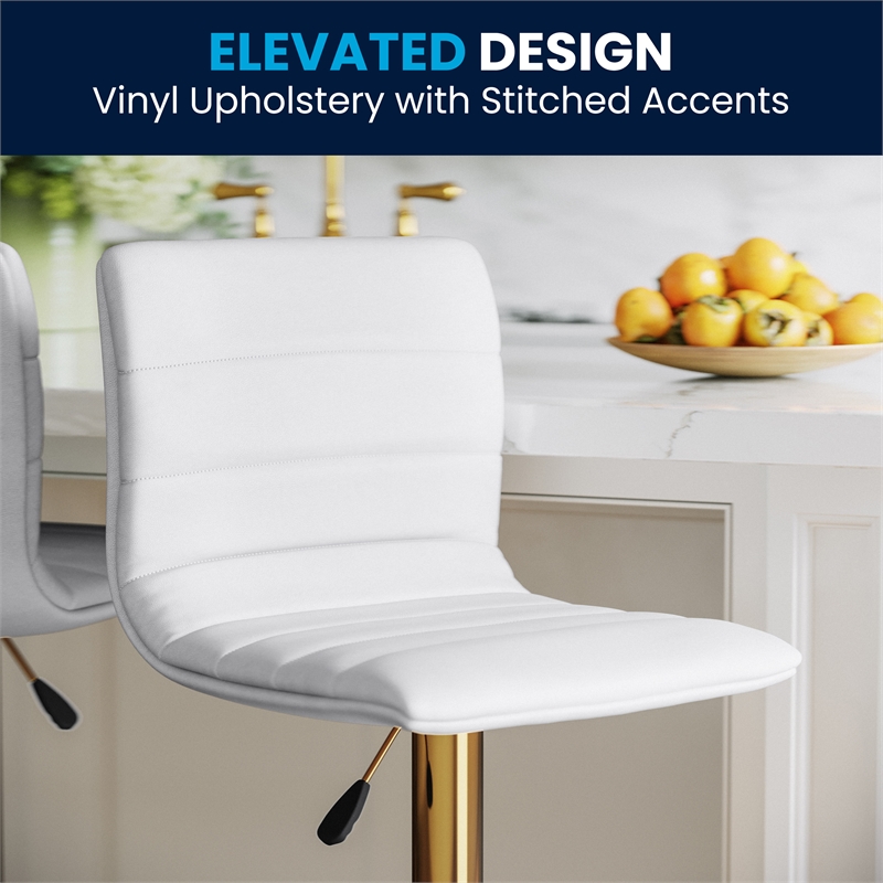 Flash Furniture Adjustable Faux Leather Bar Stool in White and Gold (Set of 2)