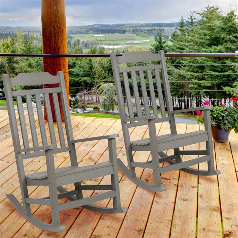Flash Furniture Winston All-Weather Patio Rocking Chair in Gray (Set of 2)