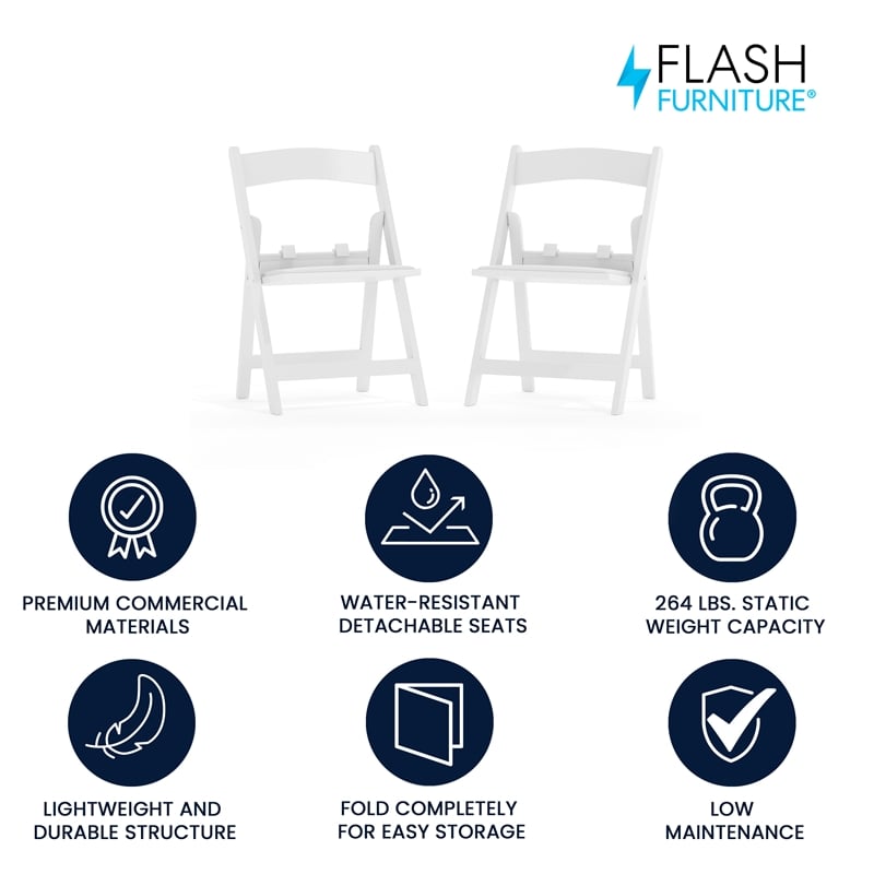 Flash Furniture Kids Resin Vinyl Padded Seat Folding Chair in White (Set of 2)