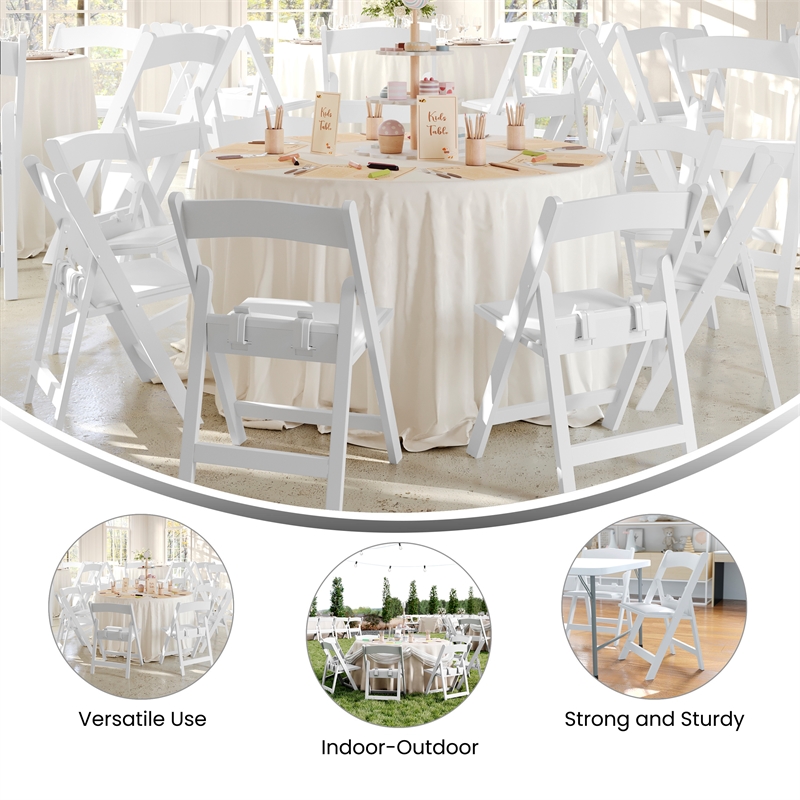 Flash Furniture Kids Resin Vinyl Padded Seat Folding Chair in White (Set of 2)