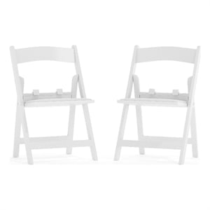 Flash Furniture Kids Resin Vinyl Padded Seat Folding Chair in White (Set of 2)