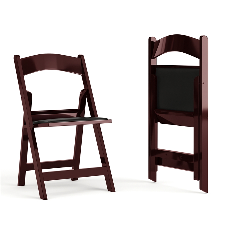 Flash Furniture Hercules Vinyl Padded Seat Folding Chair in Mahogany (Set of 2)