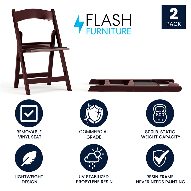 Flash Furniture Hercules Vinyl Padded Seat Folding Chair in Mahogany (Set of 2)