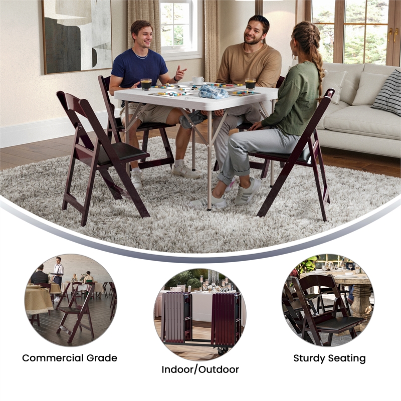 Flash Furniture Hercules Vinyl Padded Seat Folding Chair in Mahogany (Set of 2)