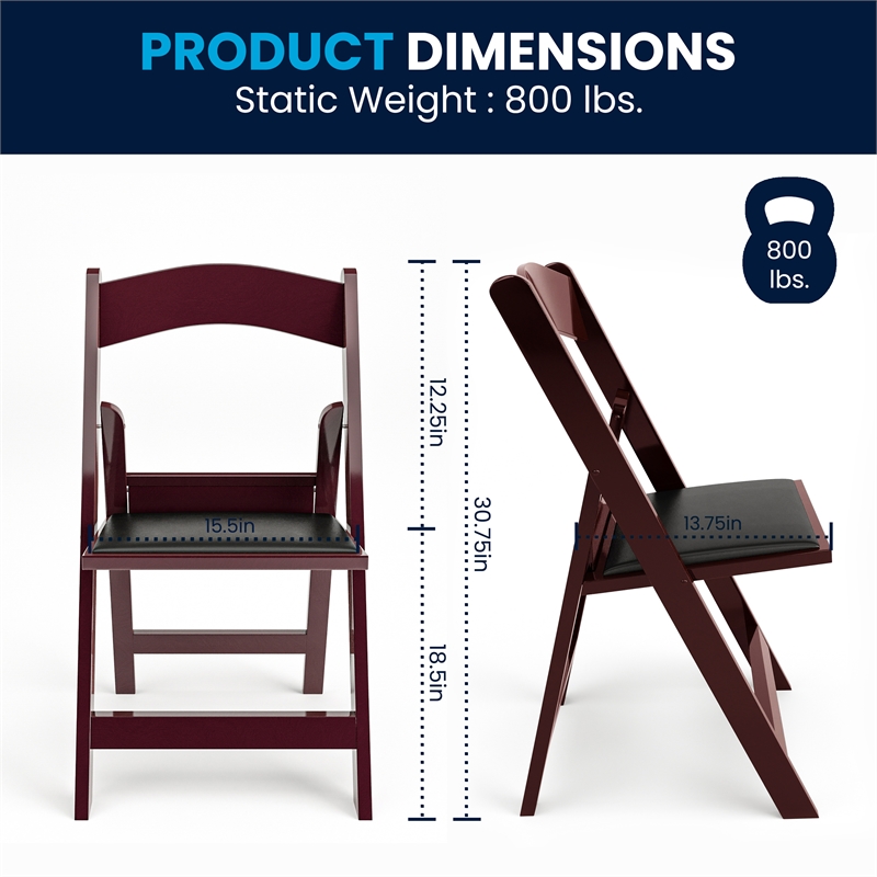 Flash Furniture Hercules Vinyl Padded Seat Folding Chair in Mahogany (Set of 2)