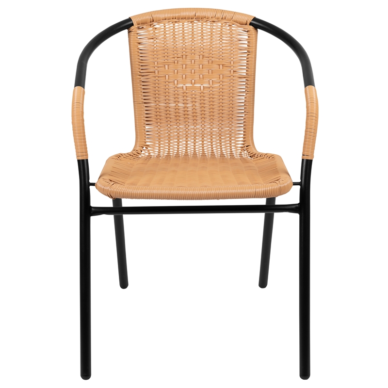 Flash Furniture Rattan Stacking Restaurant Dining Arm Chair in Beige (Set of 2)