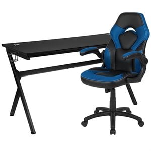 Flash Furniture Gaming Desk and Racing Swivel Chair Set in Black and Blue