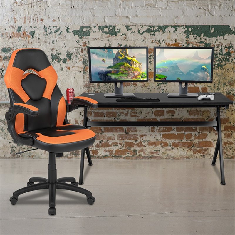 Flash Furniture Gaming Desk and Racing Swivel Chair Set in Black and Orange