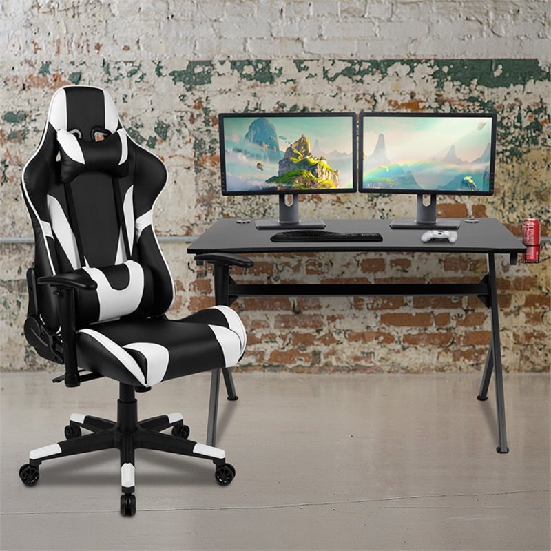 Flash Furniture Gaming Desk and Racing Reclining Chair Set in Black