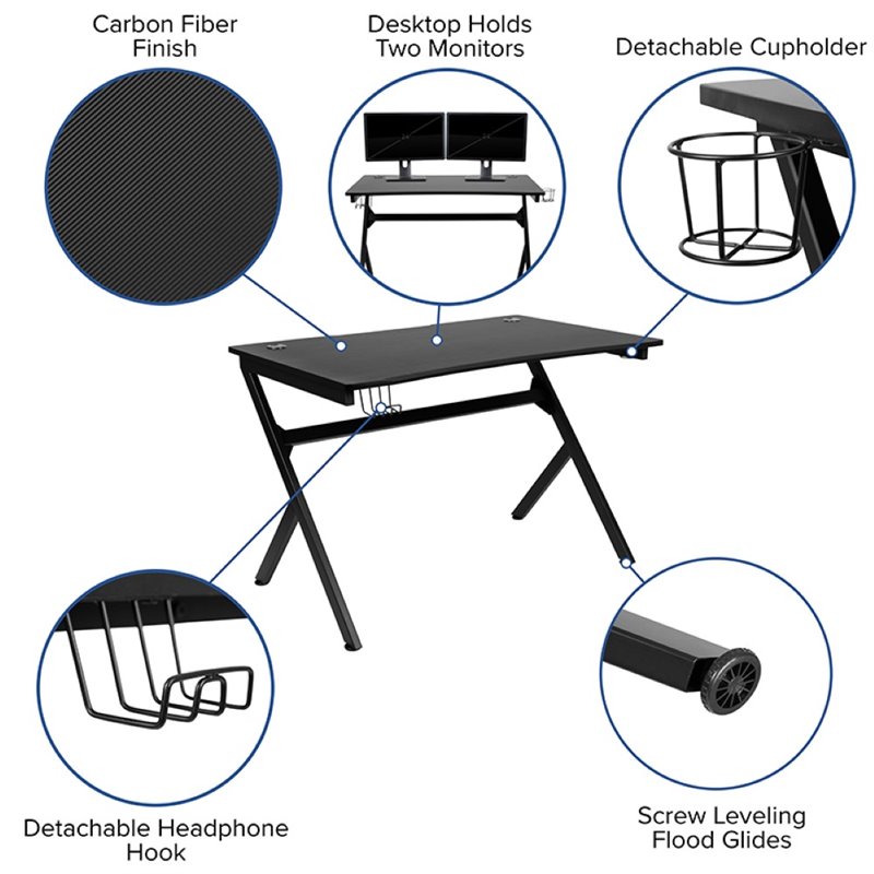 Flash Furniture Gaming Desk and Racing Reclining Chair Set in Black