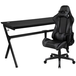 Flash Furniture Gaming Desk and Racing Reclining Chair Set in Black and Gray