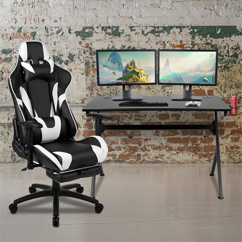 flash furniture gaming desk and racing reclining chair set in black