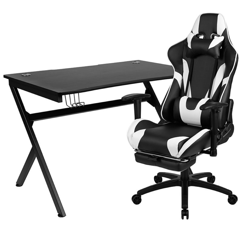 Flash Furniture Gaming Desk and Racing Reclining Chair Set in Black
