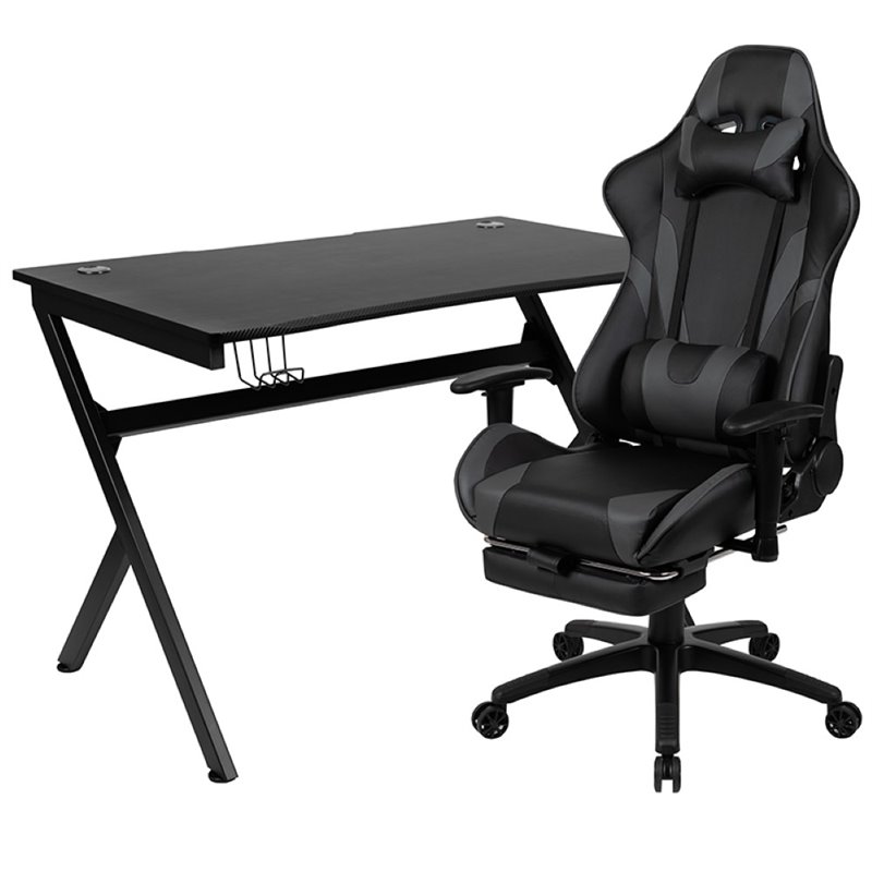 Flash Furniture Gaming Desk and Racing Reclining Chair Set in Black and Gray