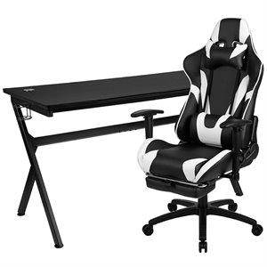 Flash Furniture Gaming Desk and Racing Reclining Chair Set in Black