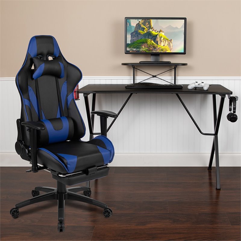 Flash Furniture Gaming Desk and Racing Reclining Chair Set in Black and Blue