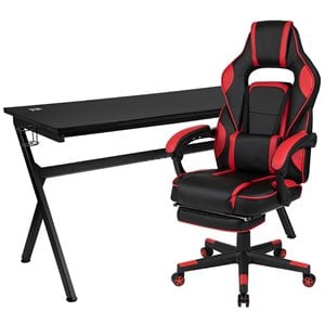 Flash Furniture Gaming Desk and Racing Reclining Chair Set in Black and Red