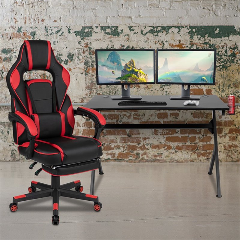 Flash Furniture Gaming Desk and Racing Reclining Chair Set in Black and Red