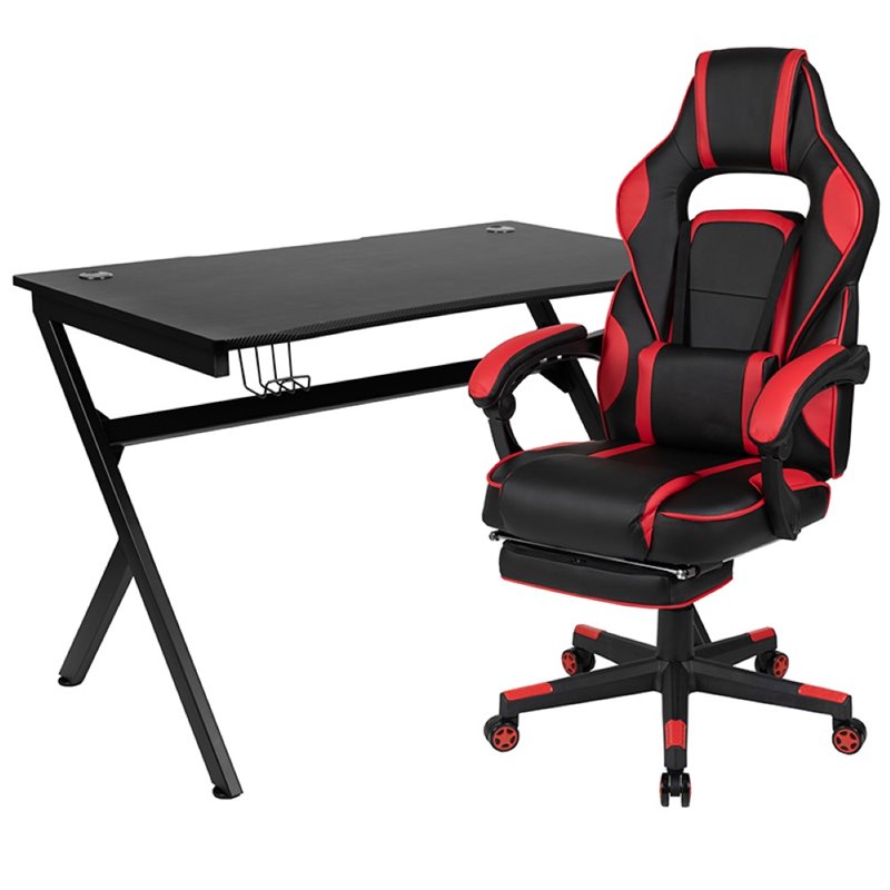 Flash Furniture Gaming Desk and Racing Reclining Chair Set in Black and Red