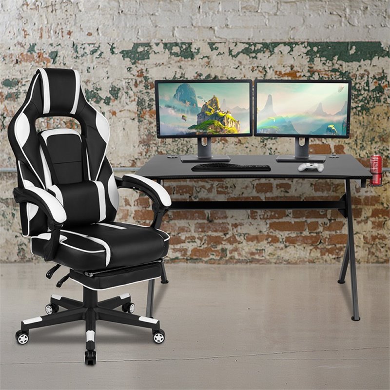 Flash Furniture Gaming Desk and Racing Reclining Chair Set in Black and White