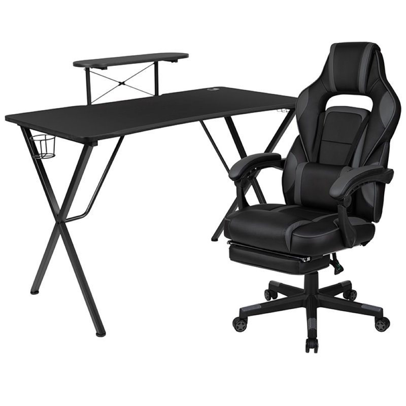 Flash Furniture Gaming Desk and Racing Reclining Chair Set in Black