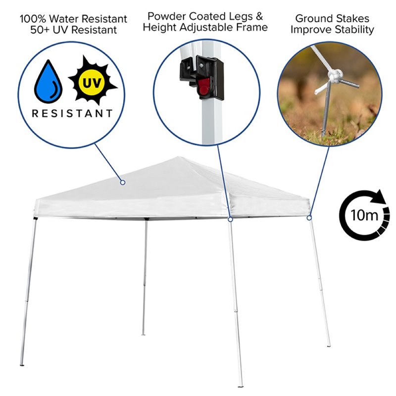 Flash Furniture 8' Square Outdoor Pop Up Canopy Tent with Carry Case in White