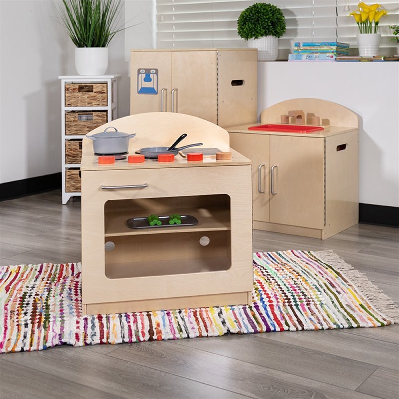 Flash Furniture Classic Wooden Play Kitchen Stove in Natural