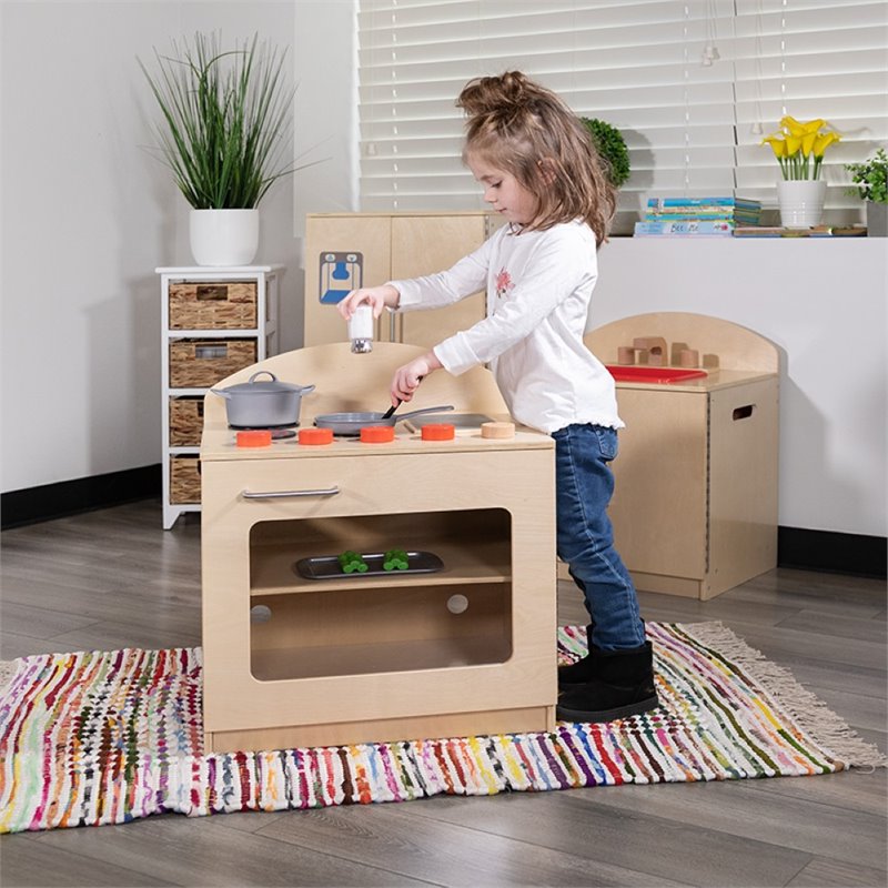 Flash Furniture Classic Wooden Play Kitchen Stove in Natural