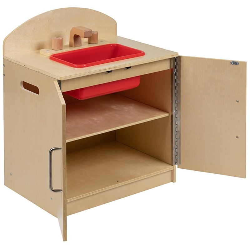 Flash Furniture Classic Wooden Play Kitchen Sink Cabinet in Natural