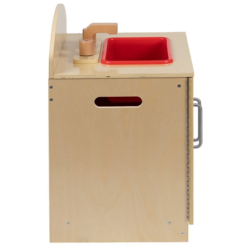 Flash Furniture Classic Wooden Play Kitchen Sink Cabinet in Natural