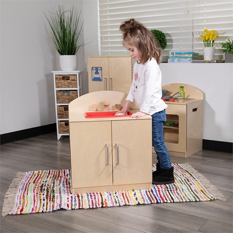 Flash Furniture Classic Wooden Play Kitchen Sink Cabinet in Natural
