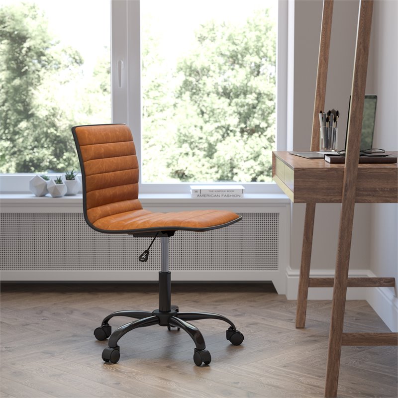 Flash Furniture Faux Leather Low Back Office Swivek Chair in Brown and Black