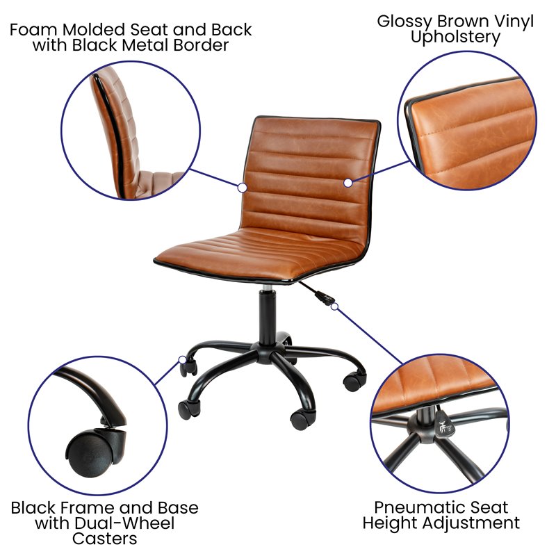 Flash Furniture Faux Leather Low Back Office Swivek Chair in Brown and Black