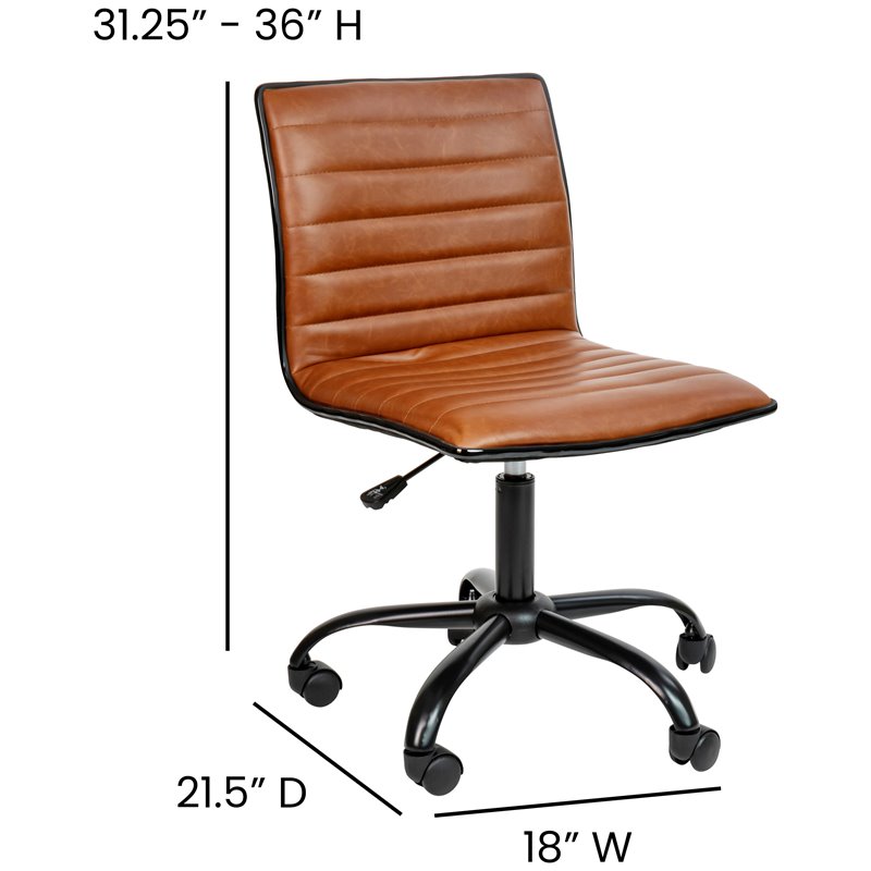 Flash Furniture Faux Leather Low Back Office Swivek Chair in Brown and Black