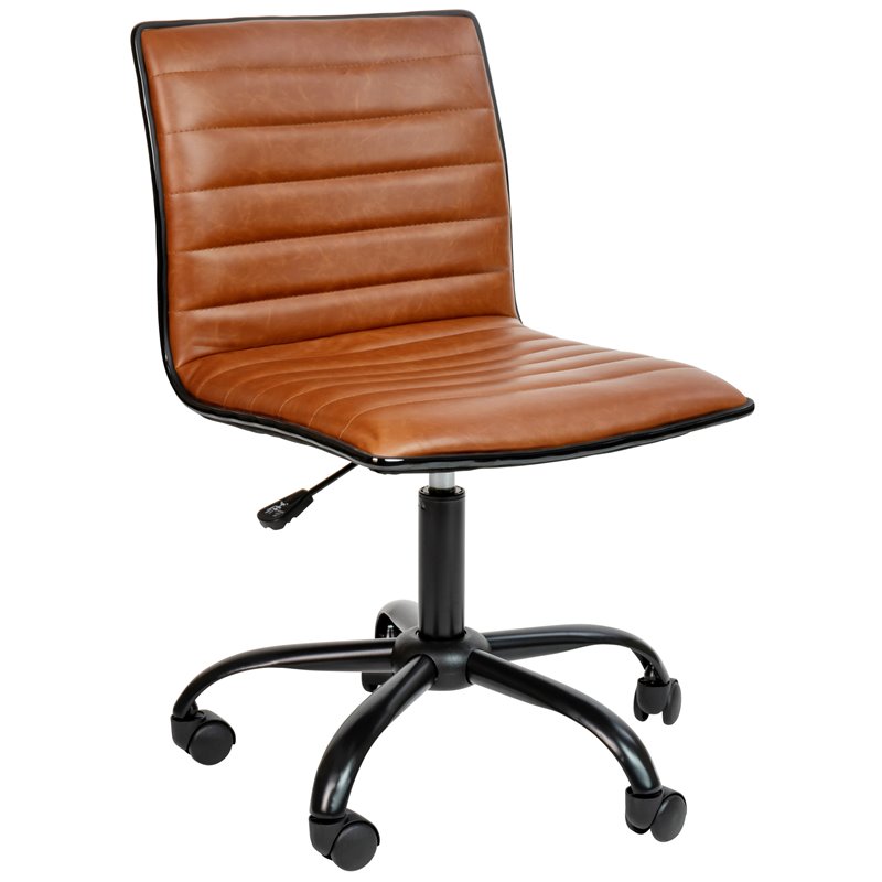 Flash Furniture Faux Leather Low Back Office Swivek Chair in Brown and Black