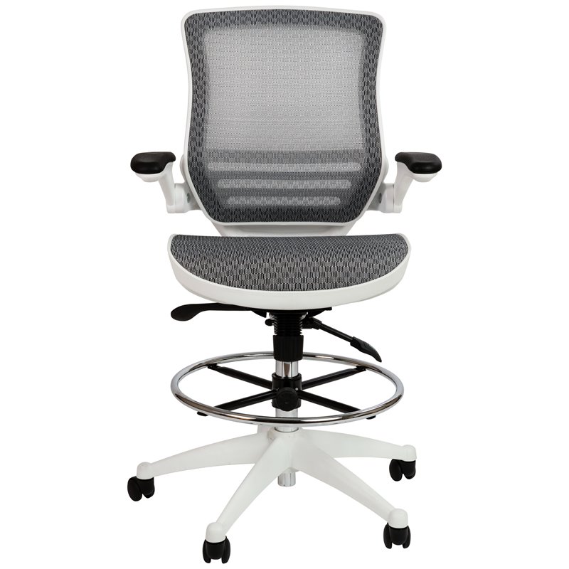 Flash Furniture Mesh Drafting Chair in Gray and White