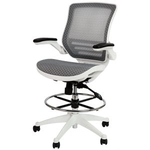 Flash Furniture Mesh Drafting Chair in Gray and White
