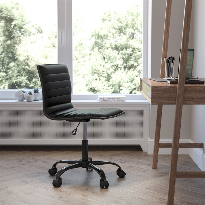 Flash Furniture Faux Leather Low Back Office Swivek Chair in Black