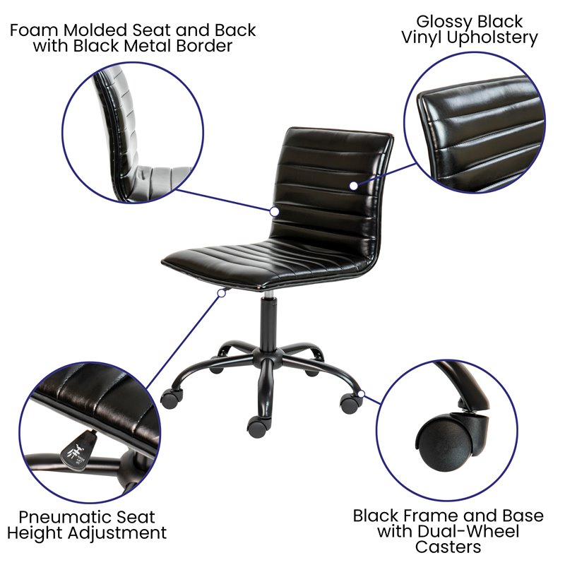 Flash Furniture Faux Leather Low Back Office Swivek Chair in Black