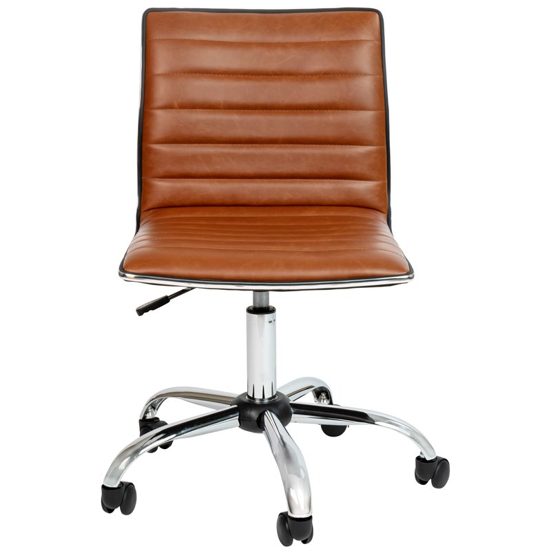 Flash Furniture Faux Leather Low Back Office Swivek Chair in Brown and Chrome