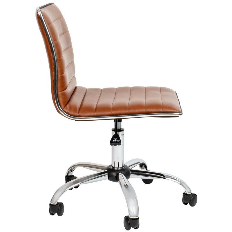 Flash Furniture Faux Leather Low Back Office Swivek Chair in Brown and Chrome