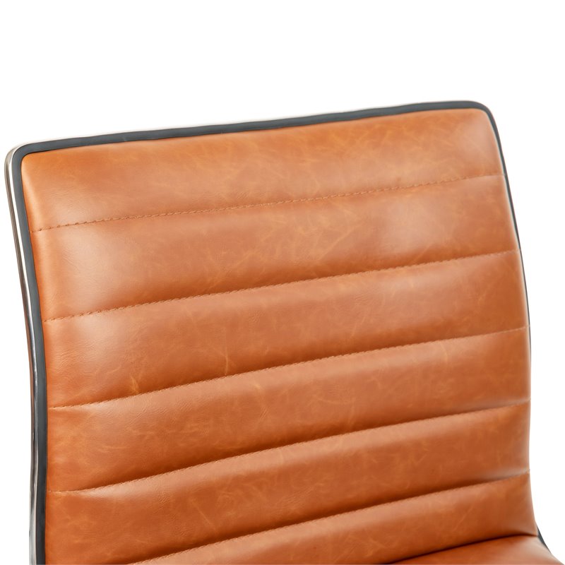 Flash Furniture Faux Leather Low Back Office Swivek Chair in Brown and Chrome