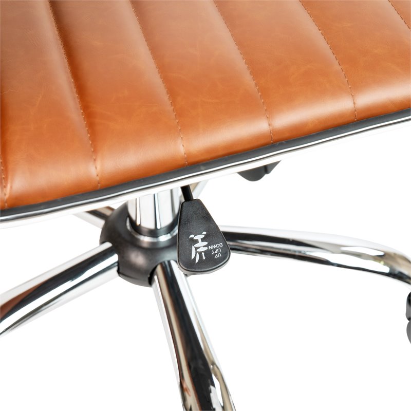 Flash Furniture Faux Leather Low Back Office Swivek Chair in Brown and Chrome