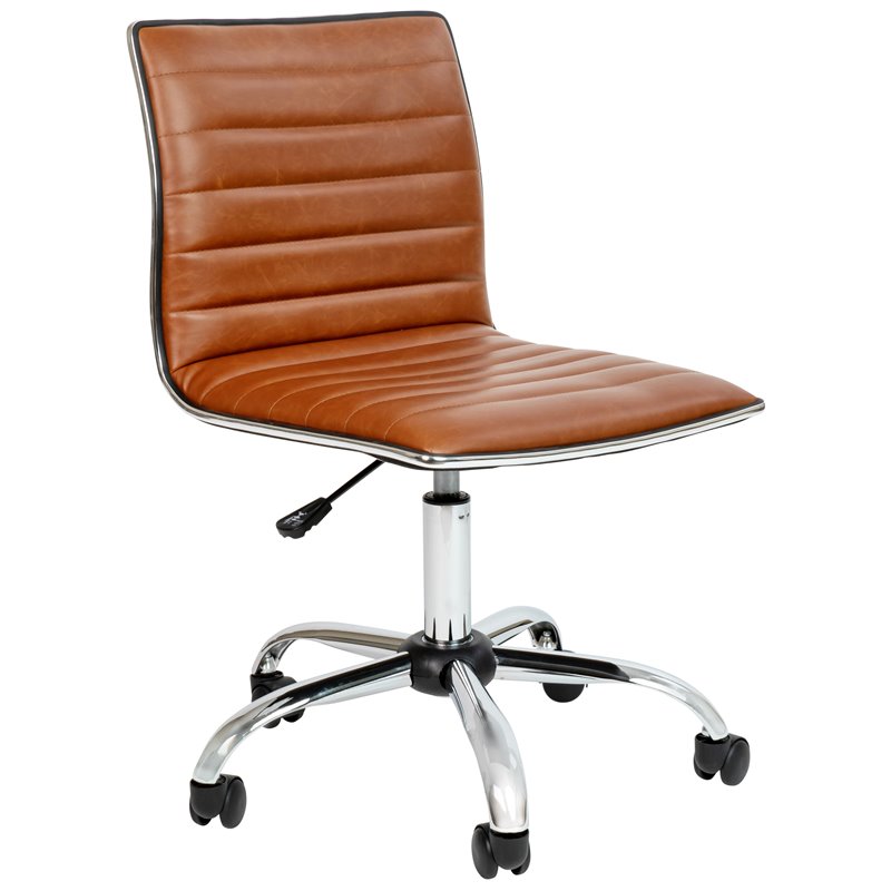 Flash Furniture Faux Leather Low Back Office Swivek Chair in Brown and Chrome