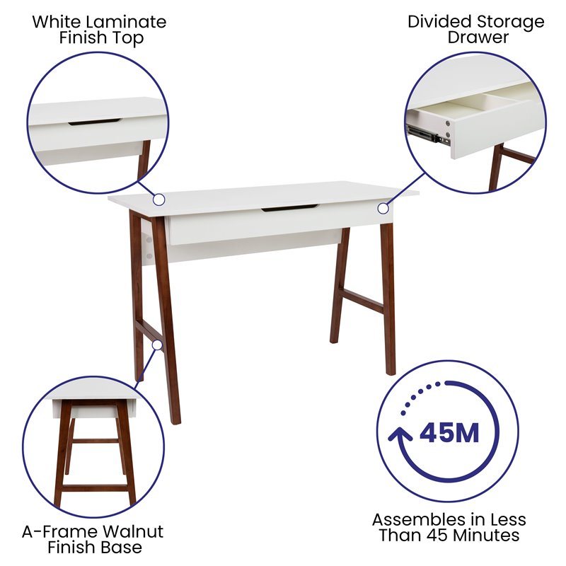 Flash Furniture Wooden Computer Desk in White and Walnut