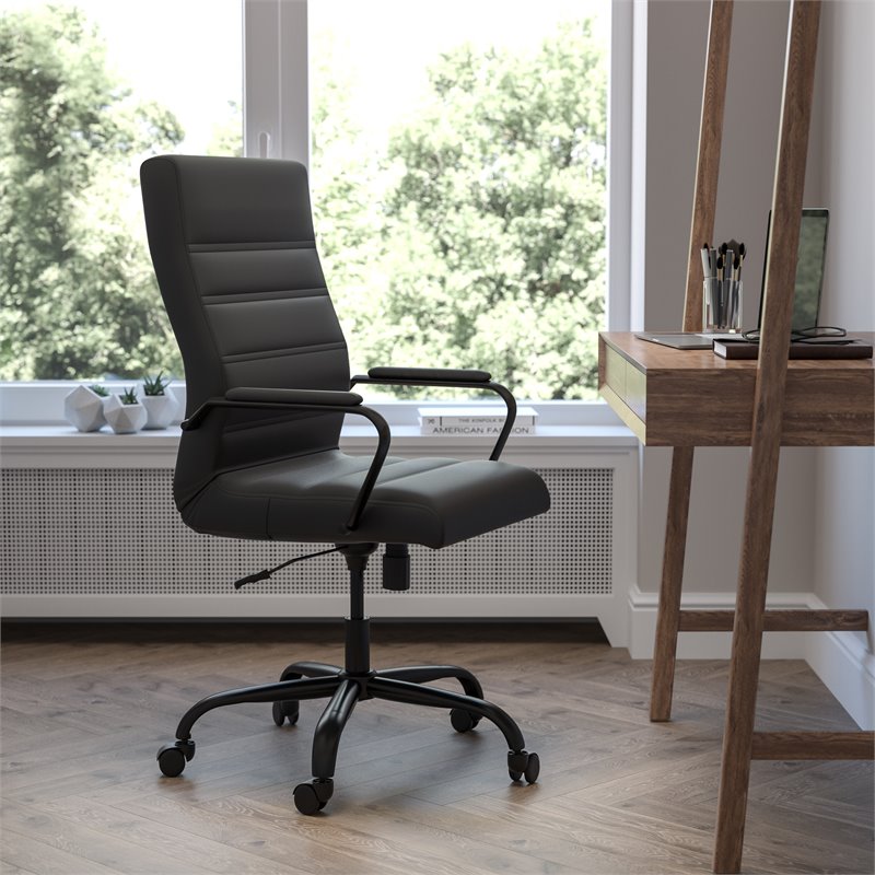 Flash Furniture Leather High Back Office Chair in Black