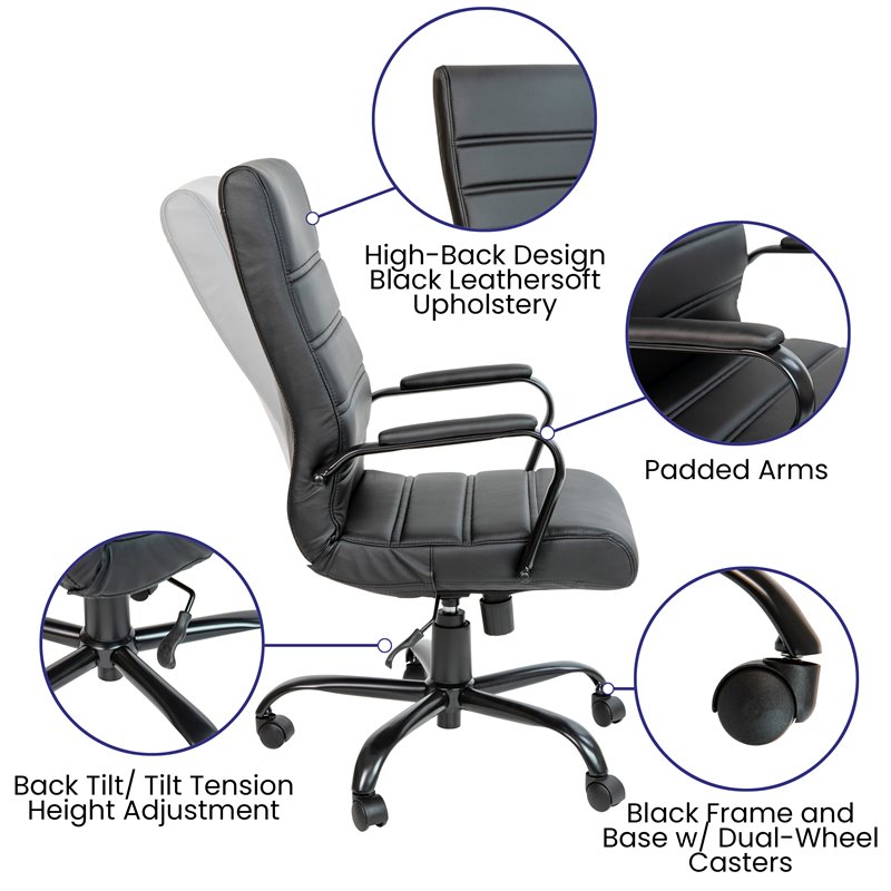 Flash Furniture Leather High Back Office Chair in Black